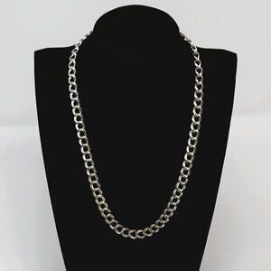 Italian Silver MJI Cuban Double Link Necklace Size 16.5"